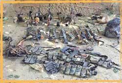 A large haul of weapons and equipment captured by the SOTG during heavy fighting.