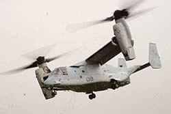 A US Marine Corps MV-22 Osprey Tiltrotor lifts off after deploying 31MEU grunts to SWBTA during Ex Talisman Saber 2013.