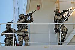 Australian SAS Operators conduct a Ship Underway Recovery drill during Ex Iron Moon 2013.