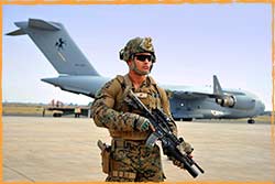 USMC Special Purpose Marine Air Ground Task Force Crisis Response secures a RAAF C-17A at Juba Southern Sudan in January 2014.