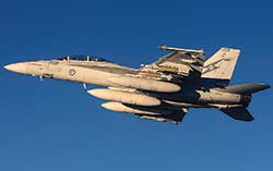 An RAAF Air Task Group F/A-18F Rhino armed with GBU-12 and GBU 38 JDAMs launches for a counter ISIS mission in western Iraq