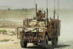 An RAAF Airfield Defence Guards crewed M1240 MATV on security duty at Kandahar Airfield