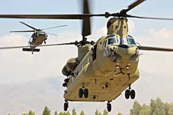 US Army 101 Combat Aviation Brigade UH-60 Black Hawk and CH-47F Chinook land in Afghanistan.